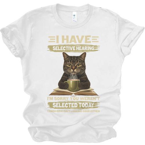 i Have Selective Hearing Cat Coffee Books Retro Unisex Jersey T-Shirt - Bookorys