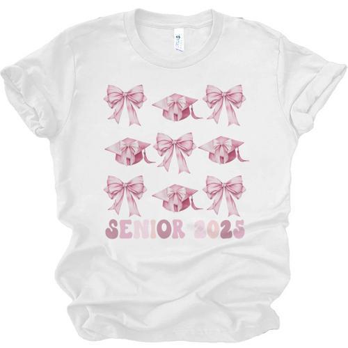 Senior 2025 Coquette Pink Bow Class Of 2025 Graduation Girls Unisex Jersey T-Shirt - Best Gift Smart