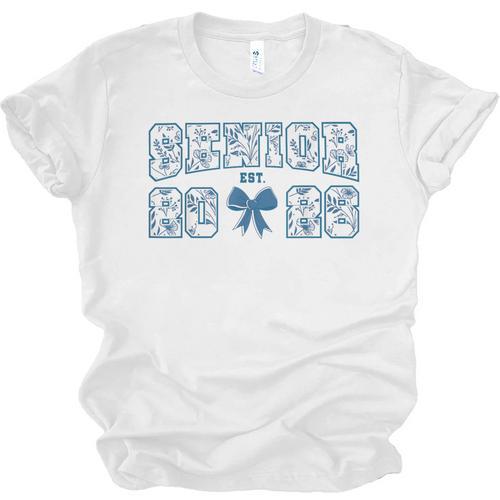Senior 26 Graduation Class Of 2026 Bow Blue Toile Floral Unisex Jersey T-Shirt - Best Gift Smart