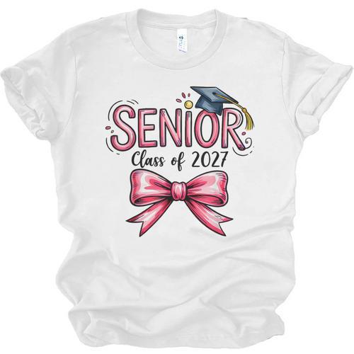 Senior Class Of 2027 Coquette Pink Bow Graduation 2027 Girls Unisex Jersey T-Shirt - Best Gift Smart