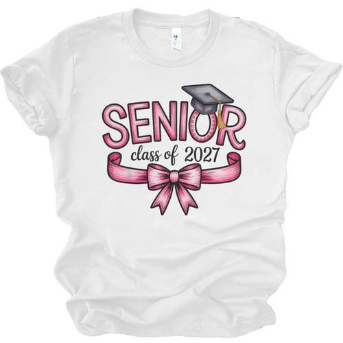 Senior Class Of 2027 Coquette Pink Bow Graduation 2027 Women Unisex Jersey T-Shirt - Best Gift Smart