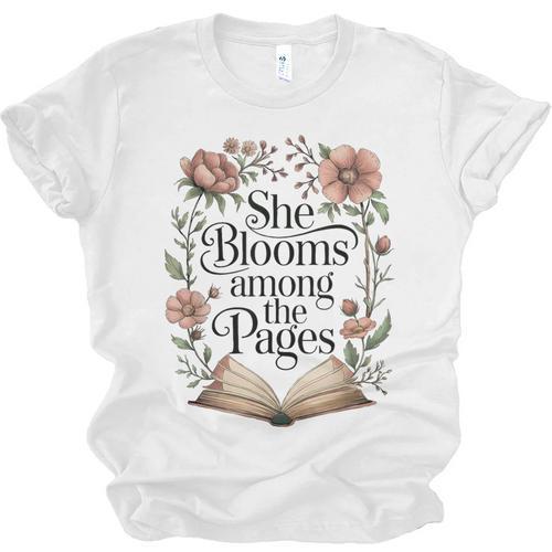 She Blooms Among The Pages Women Mom Wife Floral Book Lover Unisex Jersey T-Shirt - Bookorys