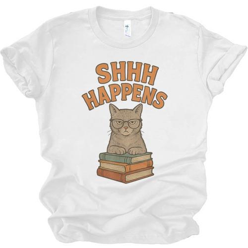 SHHH Happens Librarian Cat Books Library Unisex Jersey T-Shirt - Bookorys AU