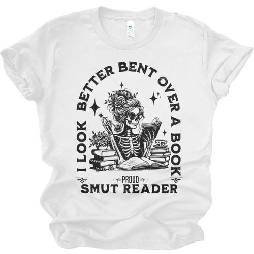Smut Reader Skeleton Book Lover Dark Humor Art Premium Tri-Blend Unisex Jersey T-Shirt - Bookorys AU