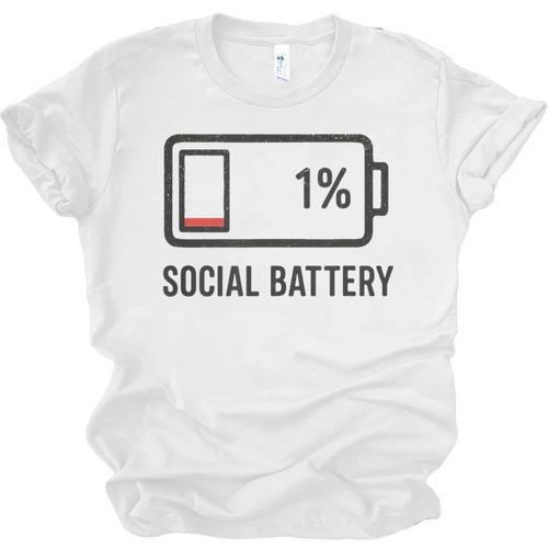 Social Battery 1 Shirt Introvert Anti Social Tee Gif Unisex Jersey T-Shirt - Raresse