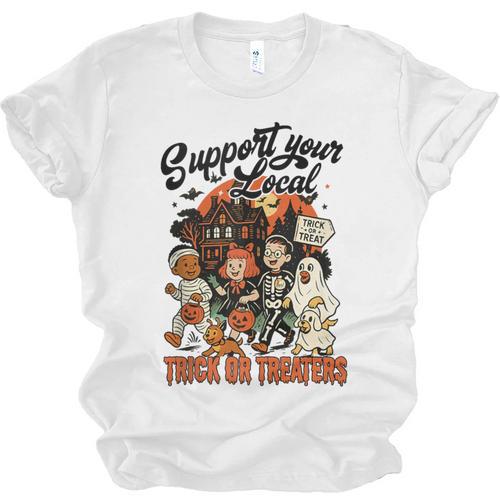 Support Your Local Trick Or Treaters Retro Spooky Nostalgia Unisex Jersey T-Shirt - Figerry