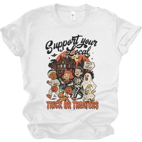 Support Your Local Trick Or Treaters Retro Spooky Nostalgia Unisex Jersey T-Shirt - Figerry