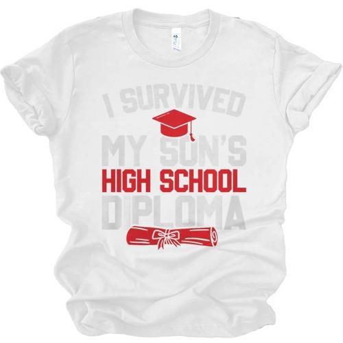 I Survived My Son's High School Diploma Graduation Premium Unisex Jersey T-Shirt - Best Gift Smart