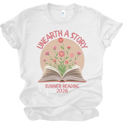 Unearth a Story 2026 Summer Reading Program Flowers Book Premium Tri-Blend Unisex Jersey T-Shirt - Bookorys UK