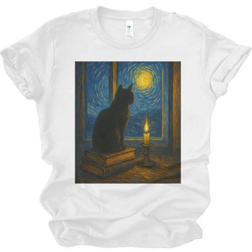Van Gogh Starry Night Art Cat And Book Lovers Premium Tri-Blend Unisex Jersey T-Shirt - Bookorys