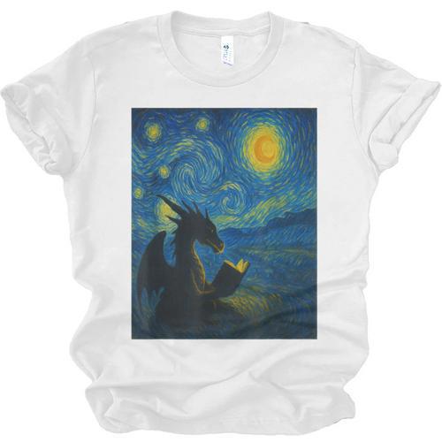 Van Gogh Starry Night Fantasy Reader Dragon Reading Book Unisex Jersey T-Shirt - Bookorys CA