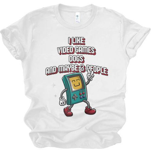 I Like Video Games Dogs And Maybe 3 People Gamer Introvert Raglan Baseball Tee Unisex Jersey T-Shirt - Raresse