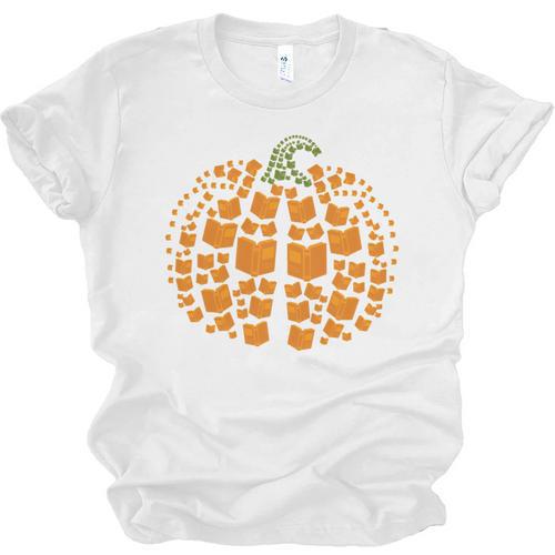 Vintage Book Pumpkin Autumn Fall Librarians Bookworm Teacher Unisex Jersey T-Shirt - Bookorys