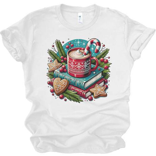 Vintage Cozy Winter Hot Cocoa Books Gingerbread Book Lovers Unisex Jersey T-Shirt - Bookorys DE