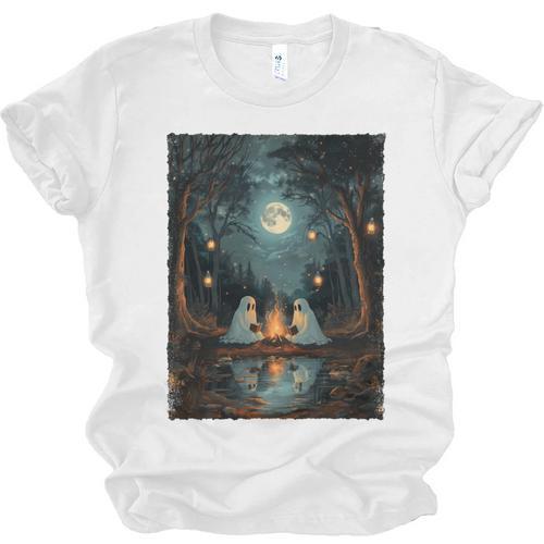 Vintage Ghost Book Reading Camping Gothic Halloween Teachers Unisex Jersey T-Shirt - Bookorys CA