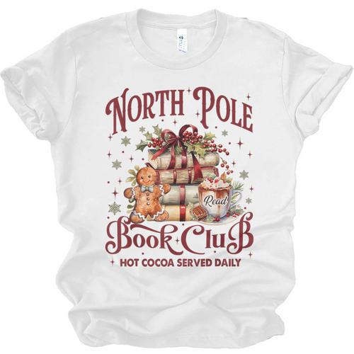 Vintage Retro North Pole Book Club Hot Cocoa Unisex Jersey T-Shirt - Bookorys CA