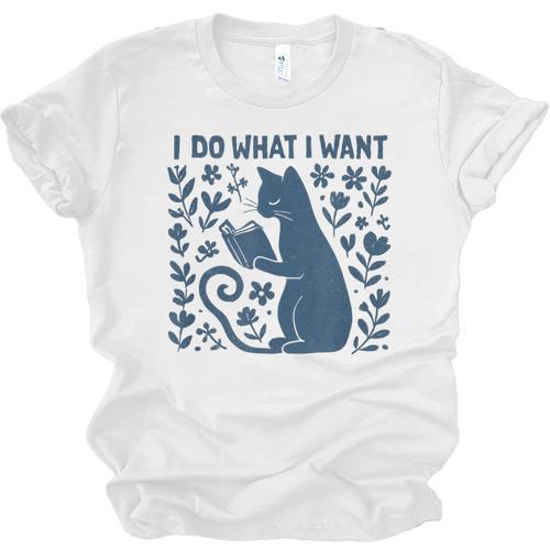I Do What I Want Cat Reading Book Boho Flowers Vintage Unisex Jersey T-Shirt - Bookorys