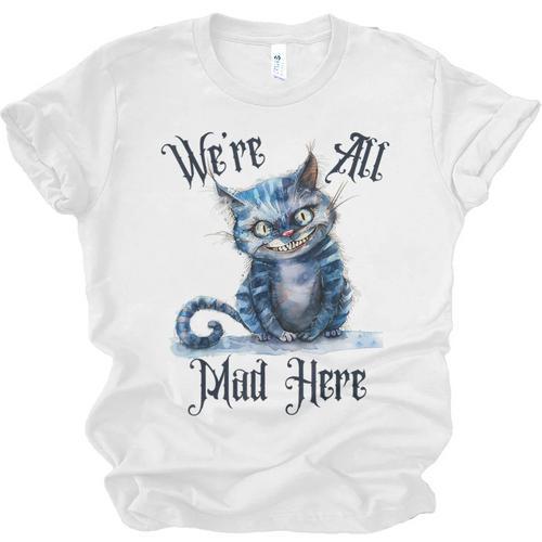 We'Re All Mad Here Cheshire Cat Alice Wonderland Book Kids Unisex Jersey T-Shirt - Bookorys DE