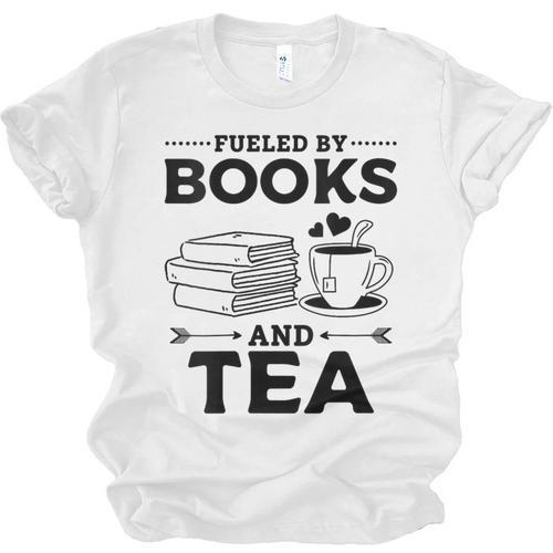 Women's Fueled By Books And Tea Book Lover Bookworm Reading Books Unisex Jersey T-Shirt - Bookorys