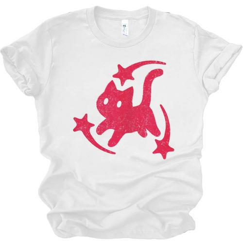 Yk2 Grunge Scary Cat With Shooting Stars 90s Nostalgia Unisex Jersey T-Shirt - Figerry