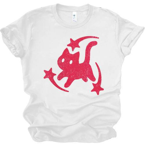 Yk2 Grunge Scary Cat With Shooting Stars 90s Nostalgia Unisex Jersey T-Shirt - Figerry