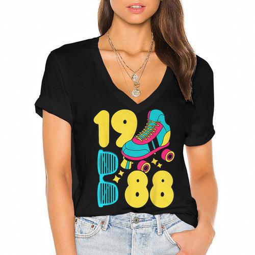 1988 Retro Raised In The 80s Old School Nostalgia Vibes Women's Jersey Short Sleeve Deep V-Neck Tshirt - Figerry