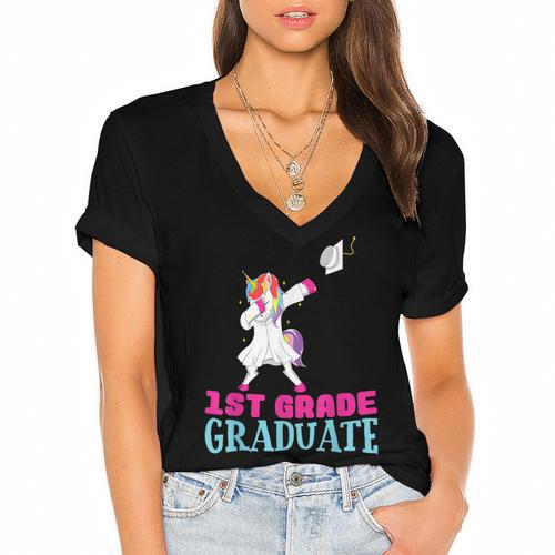 1st Grade Graduation Dabbing Unicorn Lover T-Shirt Kids Women's Jersey Short Sleeve Deep V-Neck Tshirt				 - Best Gift Smart