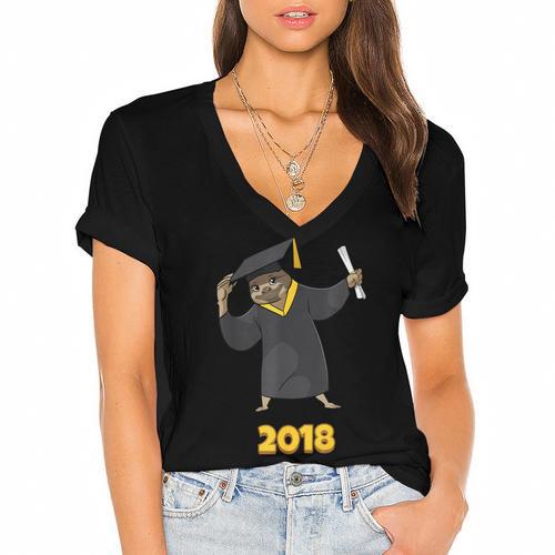 2018 Graduation Shirts Sloth Lovers For Women Teens Women's Jersey Short Sleeve Deep V-Neck Tshirt				 - Best Gift Smart