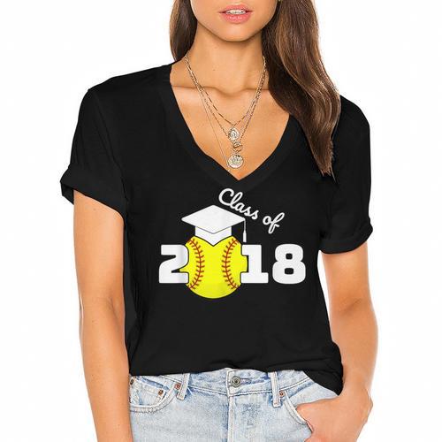 2018 Softball Senior Graduation Shirt For Girls Grad Women's Jersey Short Sleeve Deep V-Neck Tshirt				 - Best Gift Smart
