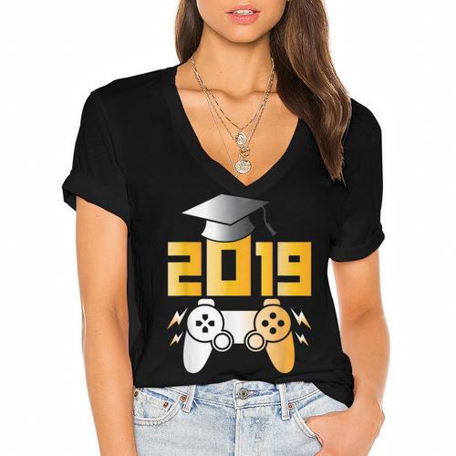 2019 High School Graduation Shirt Gamer Graduate Women's Jersey Short Sleeve Deep V-Neck Tshirt				 - Best Gift Smart