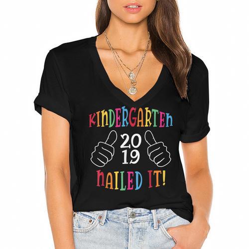 2019 Kindergarten Graduation Women's Jersey Short Sleeve Deep V-Neck Tshirt - Best Gift Smart