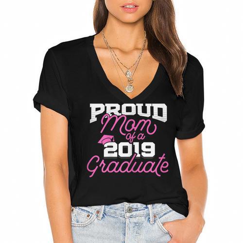 2019 Mom Graduation Women's Jersey Short Sleeve Deep V-Neck Tshirt - Best Gift Smart