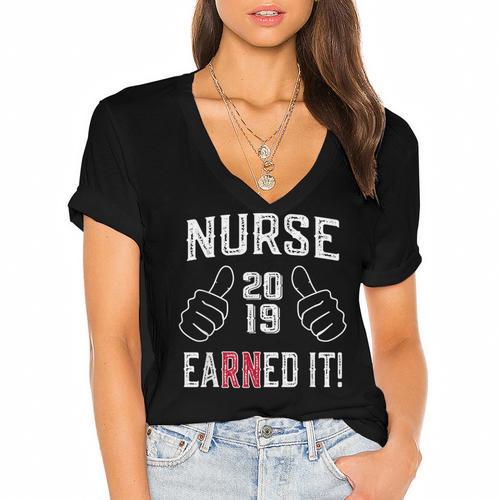 2019 Nurse RN Graduation Women's Jersey Short Sleeve Deep V-Neck Tshirt - Best Gift Smart