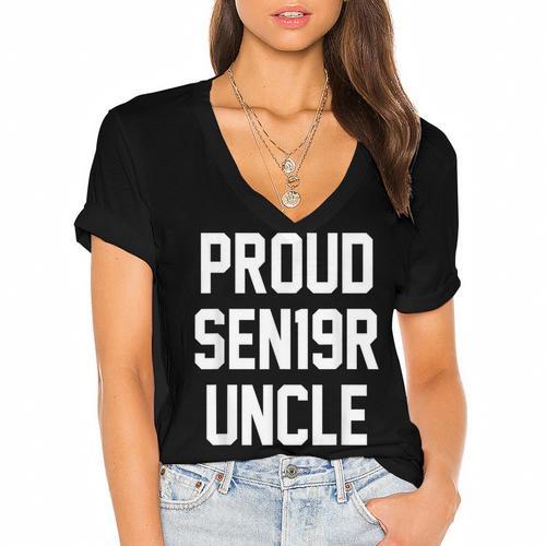 2019 Senior Uncle SEN19R Class Graduation Party T Shirt Women's Jersey Short Sleeve Deep V-Neck Tshirt				 - Best Gift Smart