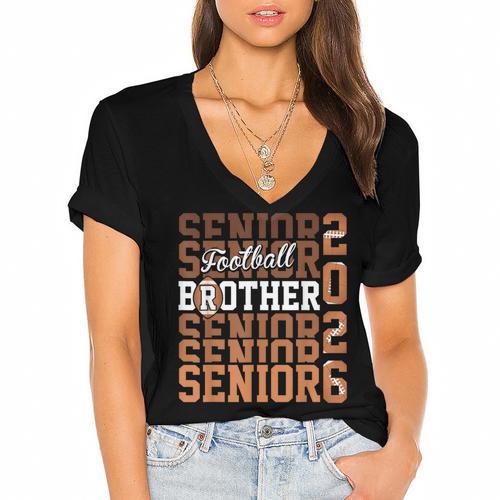2026 Football Senior Brother Graduation Matching Family Women's Jersey Short Sleeve Deep V-Neck Tshirt				 - Best Gift Smart
