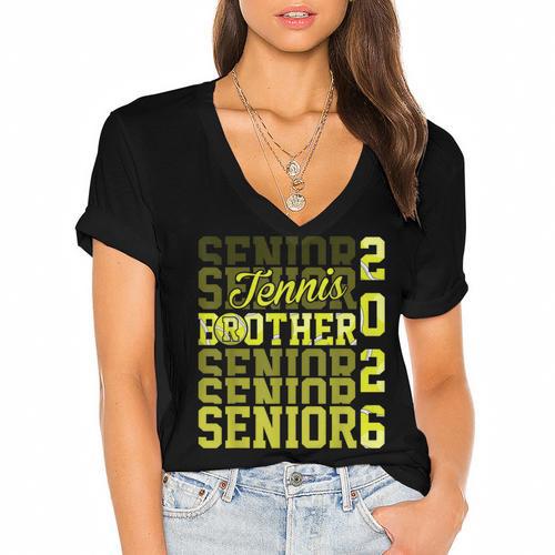 2026 Tennis Senior Brother Graduation Matching Family Women's Jersey Short Sleeve Deep V-Neck Tshirt				 - Best Gift Smart