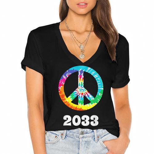 2033 Graduation Class Year Tie Dye Peace Sign Women's Jersey Short Sleeve Deep V-Neck Tshirt				 - Best Gift Smart