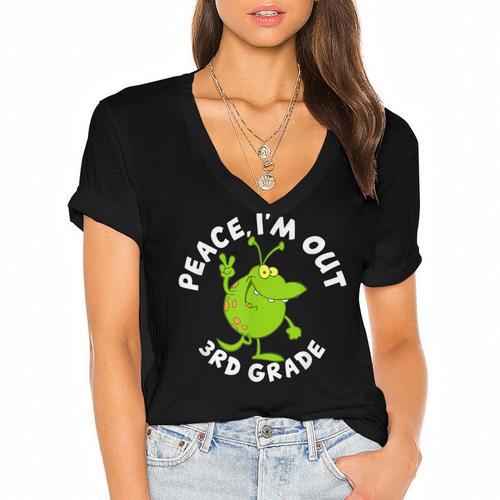 3rd Grade Graduation Promotion Peace I'm Out Last Day Women's Jersey Short Sleeve Deep V-Neck Tshirt				 - Best Gift Smart