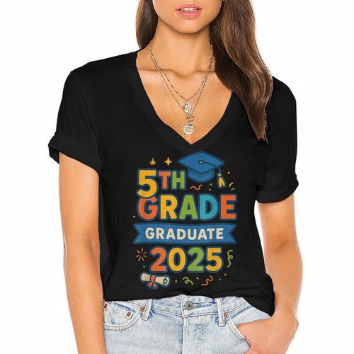 5th Grade Graduation 2025 Graphic – Class Of 2025 Theme Women's Jersey Short Sleeve Deep V-Neck Tshirt				 - Best Gift Smart