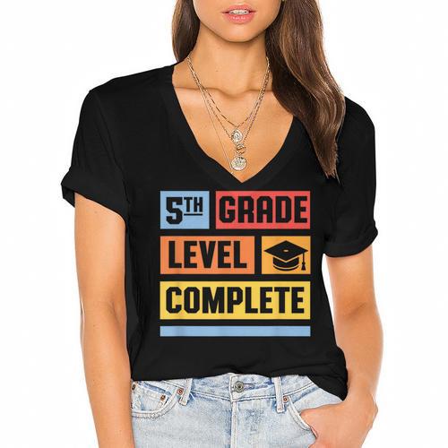 5th Grade Level Complete Shirt Graduation Last Day Of School Women's Jersey Short Sleeve Deep V-Neck Tshirt				 - Best Gift Smart