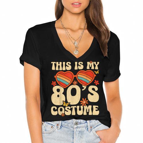 This Is My 80s Costume Vibes Nostalgia 1980s Vintage Fashion Women's Jersey Short Sleeve Deep V-Neck Tshirt				 - Figerry