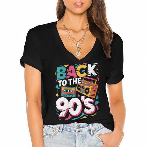 90's Nineties Nostalgia Costume Party Back To The 90s Women's Jersey Short Sleeve Deep V-Neck Tshirt				 - Figerry