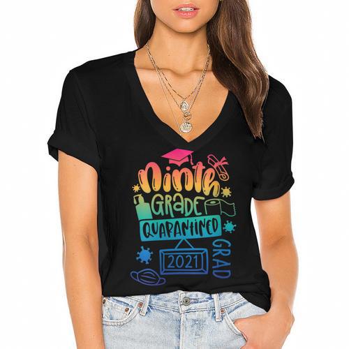 9th Grade Graduate 2021 Graduate Quarantine Ninth Graduation Women's Jersey Short Sleeve Deep V-Neck Tshirt				 - Best Gift Smart
