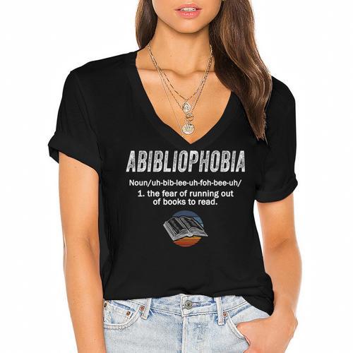 Abibliophobia Pupil Reading Bookworm Tees Reader Women's Jersey Short Sleeve Deep V-Neck Tshirt - Bookorys AU