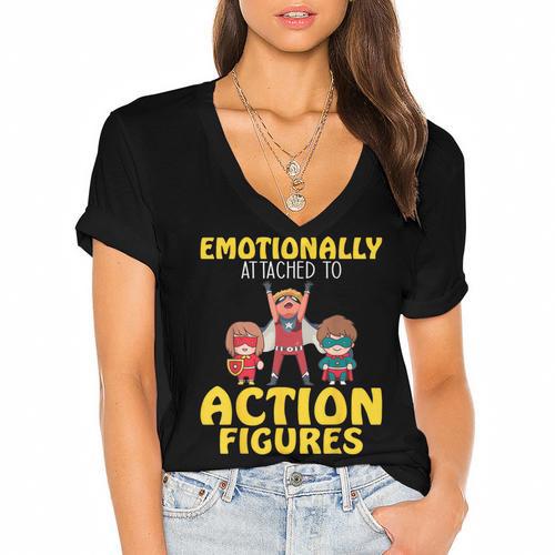 Action Figure Collector Comic Books Women's Jersey Short Sleeve Deep V-Neck Tshirt				 - Bookorys