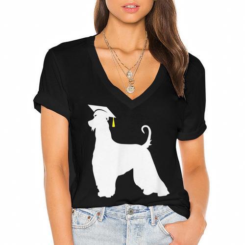 Afghan Hound Graduation Dog Graduate Men Women Kids Women's Jersey Short Sleeve Deep V-Neck Tshirt				 - Best Gift Smart