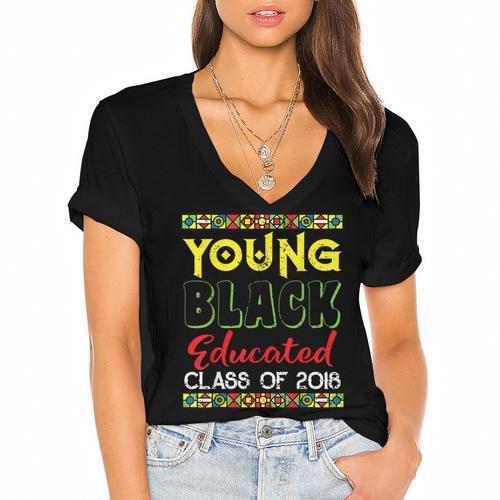 African American High School Graduation Grad Shirt Women's Jersey Short Sleeve Deep V-Neck Tshirt				 - Best Gift Smart