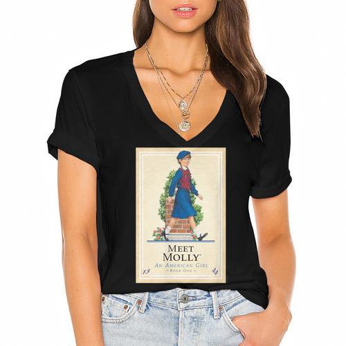 American Girl Meet Molly Book Cover Women's Jersey Short Sleeve Deep V-Neck Tshirt				 - Bookorys DE