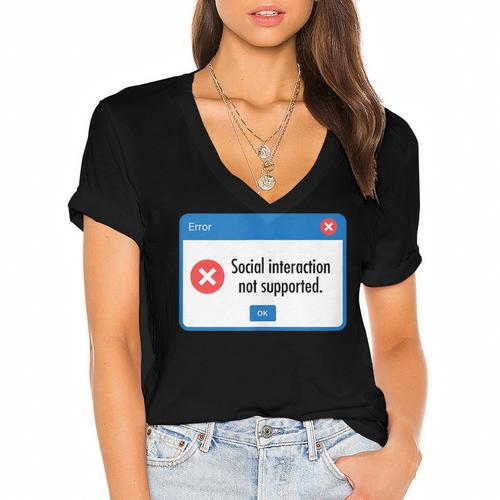 Anti Social Introvert Social Interaction Not Supported Women's Jersey Short Sleeve Deep V-Neck Tshirt - Raresse