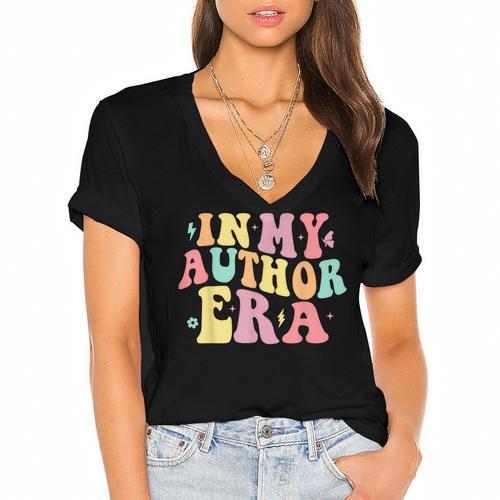 In My Author Era Writer Reading Writing Book Author Women's Jersey Short Sleeve Deep V-Neck Tshirt - Bookorys